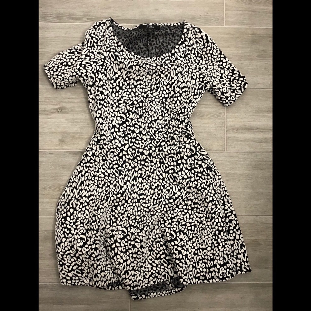 Guess Snow Leopard Pattern Cutout Skater Dress